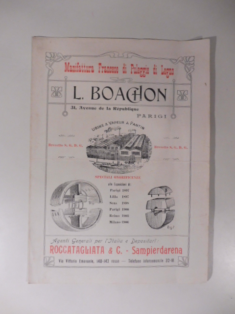 Manifattura francese di puleggie di legno L. Boachon. Pieghevole pubblicitario